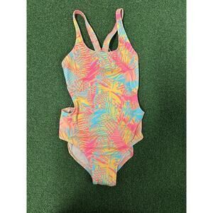 Art Class Ribbed Knit 1 PC Swimsuit Girls Size L Yellow Orange Pink Tropical